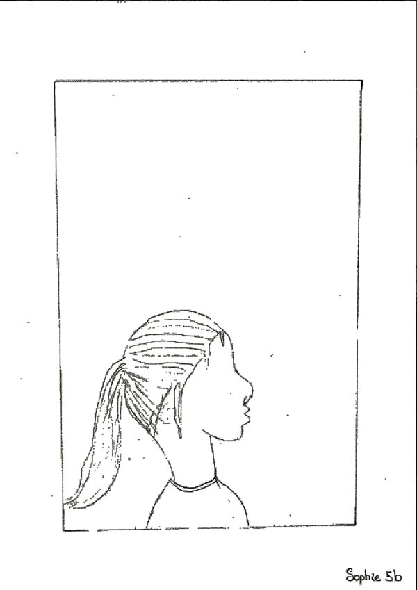 Zeichnung eines Mädchens aus der 5. Klasse im Profil mit schwingendem Pferdeschwanz